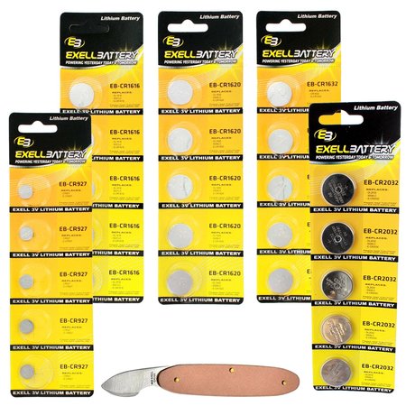 EXELL BATTERY 26pc Essential Batteries Kit CR1616 CR1620 CR1632 CR2032 CR927 & Watch Opener EB-KIT-119